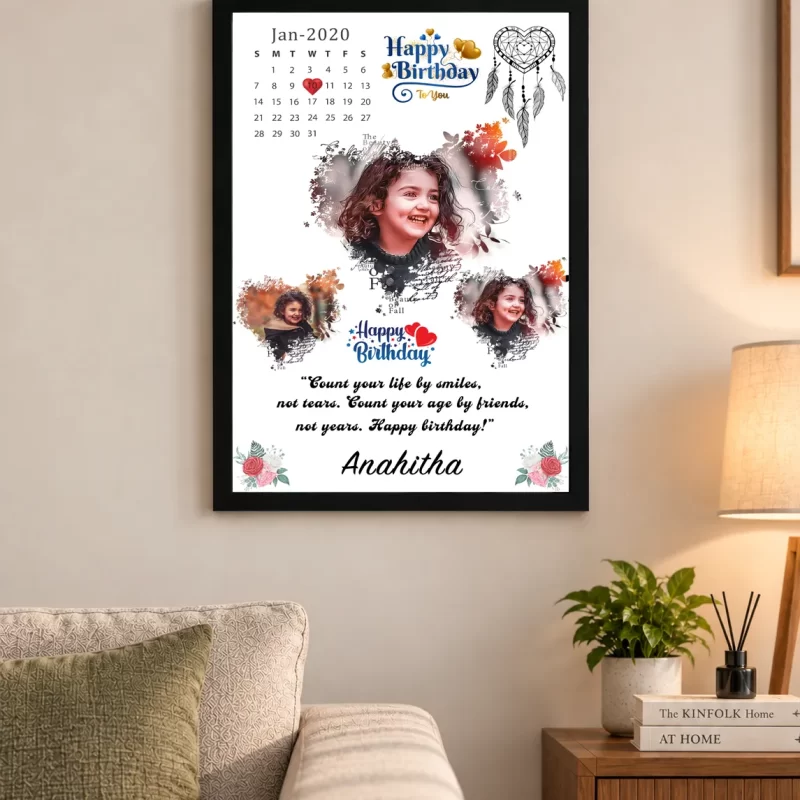 Personalized Birthday Photo Frame – 3 Photos & Birthday Calendar